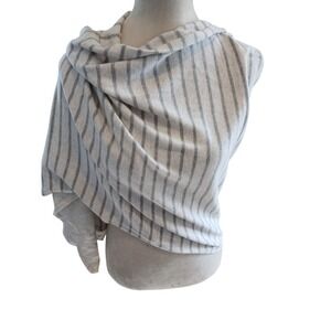 Hannah Rose Open Front Button Cardigan Topper Striped 95% Cotton 5% Cashmere OS